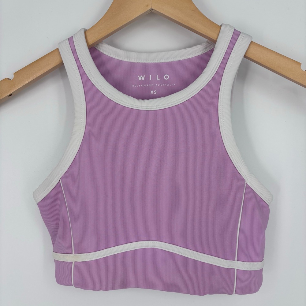 Wilo The Label Racerback Sports Bra Womens XS Purple Ribbed Contrast Athletic